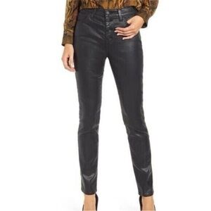 AG Mari Button Up High Rise Slim Straight Black Jeans Faux Leather Pants Size 27
